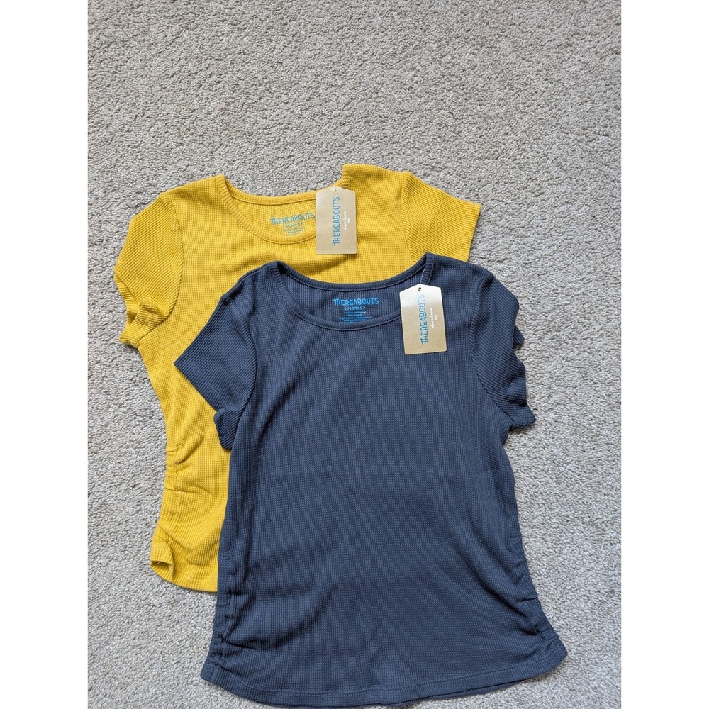 Thereabouts 2-Pack Waffle Knit Tops Girls L  Plus Cotton Yellow Navy Ruched